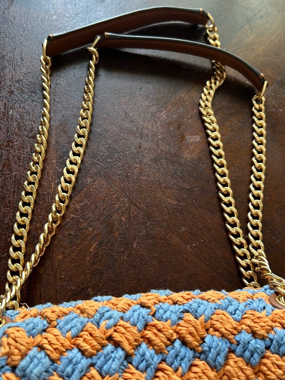 Tory Burch Blue and Orange Crochet Chain Shoulder Bag kira - Picture 3 of 10